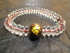 パワーストーン・京都/【一切の災いを打ち砕く、恋愛成就、健康】【不動明王・守護梵字(カーン)】両面彫刻【キングローズ(南米紫檀)】【5A高品質そろばん珠本水晶】数珠ブレスレット、桐