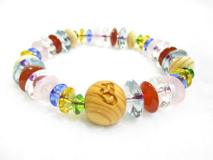 パワーストーン・京都/【弘法大師守護梵字(ユ)】彫刻【高野槙】親玉12mm【そろばん珠(グリーンーアンバー・カーネリアン・ダークブルークォーツ・ライトブルークォーツ・黄水晶・本水晶)