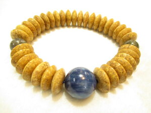 京都・パワーストーン/【高級天然木】【天竺菩提樹】《釈迦の悟り》【カイヤナイト】16mm ラブラドライトそろばん数珠型(Lサイズ)ブレスレット、オリジナル桐箱付き【伏見の京屋】