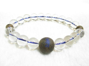 パワーストーン・京都/【勝負運、金運上昇、邪気払い!】【毘沙門天・守護梵字ベイシラマンダヤ】(文字・ゴム:ディープブルーカラー)彫刻【シャム柿】13mm【本水晶】数珠ブレスレット、