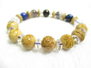 パワーストーン・京都/【宇宙と地球の協力エネルギー】【七福神】両面彫刻【柘植の木】【青龍本水晶】【パラサイト隕石】【スーパーセブン】【ラピスラズリ】【そろばん珠本水晶・星月