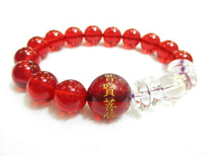 パワーストーン・京都/【永遠の幸福】【普賢菩薩】彫刻【赤琥珀(レッドアンバー)】【守護梵字アン】彫刻【本水晶】【そろばん珠本水晶】ブレスレット、桐箱付き【伏見の京屋】