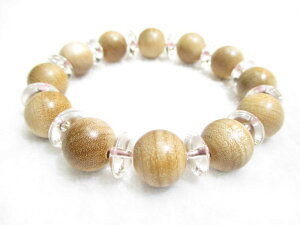 パワーストーン・京都/【リフレッシュ、向上心アップ、精神安定、健康、リラックス効果、邪気払い】【天然木】【和桜(国産本桜)】13mm【そろばん珠本水晶】コンビブレスレット、桐箱付き