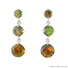 ＼ポイント10倍＆お得なクーポン！／ ブラックオパール セラミックピアス K10ホワイトゴールド ラウンド 3石 10月誕生石クレサンベール 京セラ プレゼント ギフト