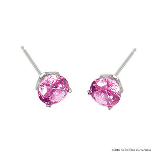 \ポイント10倍&お得なクーポン!/ ピンクサファイア ピアス プラチナ スタッド ラウンドブリリアントカット 9月誕生石クレサンベール 京セラ プレゼント ギフト