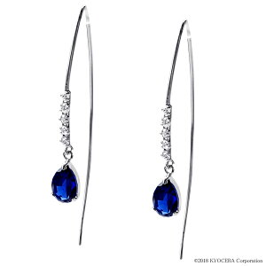 \ポイント10倍&お得なクーポン!/ ブルーサファイア ピアス K18ホワイトゴールド アメリカンフック ペアシェイプ 9月誕生石クレサンベール 京セラ プレゼント ギフト