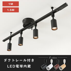 シーリングライト 4灯 60W形相当 ダクトレール スポットライト LED一体型 LED電球内蔵 照明 電球色 850lm ライティングレール COB 10W 照明器具 間接照明 天井 ダイニング リビング キッチン カフェ風 北欧 簡易取付式 1M/1.5M選択可