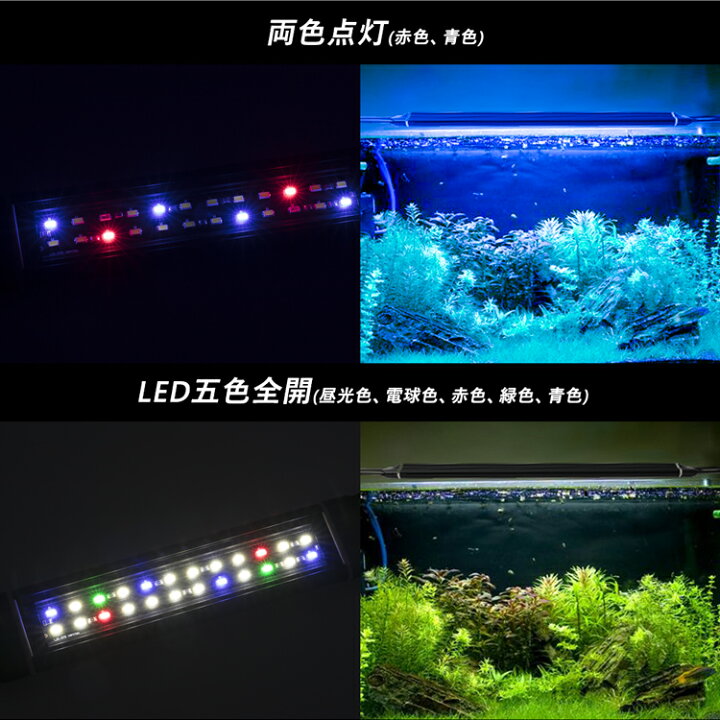 楽天市場 水槽ライト アクアリウムライト 5色ledライト 28cm 46cm対応 水槽照明 熱帯魚ライト 超明るい 超薄い 省エネ 長寿命 観賞魚飼育 水草育成 淡水 海水両用 共同照明led専門店