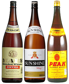 【送料無料※】 一升瓶ウイスキー　飲み比べセット　1800mlx3本 　/本坊酒造/若鶴酒造/玉泉堂酒造/マルス/サンシャイン/ピーク