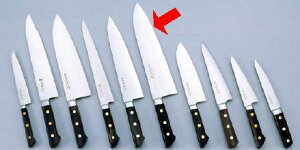 送料無料 包丁・ナイフ 正広作 本職用日本鋼包丁 (口金付) 冷凍切(巾広) (両刃) 13047 30cm (1-0318-0602)