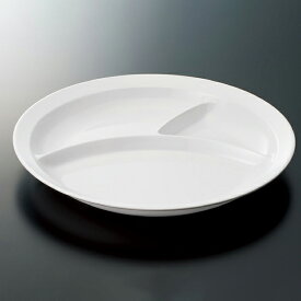 メラミン 3ツ切ランチ皿 パルホワイト (φ256×H30mm) [NY-182PW] スリーライン業務用 食器 割れにくい 丈夫 プラスチック 樹脂製 仕切り皿 仕切皿 仕切り付きプレート ランチ皿 給食 バイキング ビュッフェ ワンプレート ピュアホワイト 白 無地 光沢 シンプル