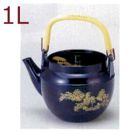【1L】プラスチック製 どびん(急須/土瓶) 中 瑠璃金竹（笹の葉） 茶こしセット（1-828-19/8-1122-11）食洗機使用可能(食洗機対応) 割れにくい 急須 耐熱ABS製 割烹漆器 若泉