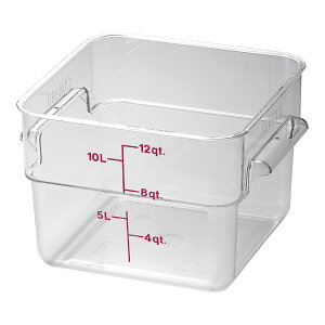 キャンブロ 角型フードコンテナークリアー 12SFSCW  蓋なし プラスチック製 保存容器 CAMBRO 食器洗浄機対応 目盛り付き (9-0213-0805)