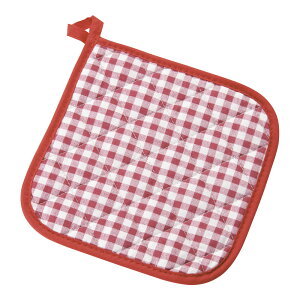 TKG チェック布製ポットホルダー レッド  鍋つかみ 鍋敷き キッチン用品 ミトン 裏面シリコン加工(9-0108-0303)