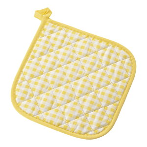 TKG チェック布製ポットホルダー イエロー  鍋つかみ 鍋敷き キッチン用品 ミトン 裏面シリコン加工(9-0108-0304)