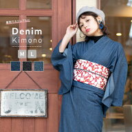 ( 女単衣 デニム ) 着物 デニム レディース 洗える 洗える着物 単衣 デニム着物 女性 綿 M/L(rg)
