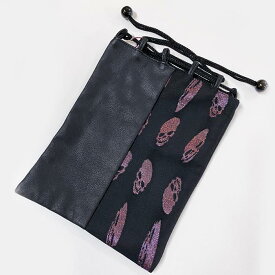 訳あり(信玄袋10) メール便{P50} ワイルドなドクロ柄の信玄袋 （男 巾着 浴衣 巾着 バッグ 信玄袋) 着物 アンサンブル 浴衣 お出かけ 皮革 ワイルド ハード ロック やんちゃ どくろ 髑髏 通年 (zr)