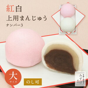 【ご注文は1週間前まで】【5組以上で発送】紅白上用饅頭2個入(大サイズ:No3) 紅白まんじゅう(二重あん製法) 保存料不使用