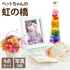 【日付指定可】 ペット 供養 お供え 花 犬 お悔やみ 贈り物 『 虹の橋 トゥインクルプリザ＆シャイニー ハーバリウム 写真立て セット 』 ペット供養 メモリアル フォトフレーム プリザーブドフラワー 仏花 ミニ お供え物 プレゼント 仏壇 仏具 コンパクト お彼岸