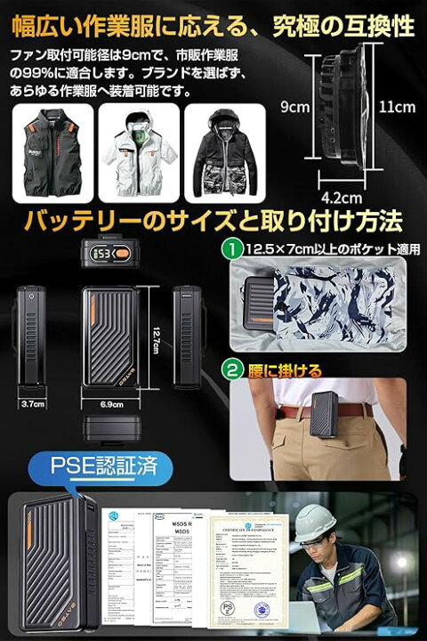 楽天市場】空調作業服 ファンバッテリーセット 53V 超高出力 40500mAh 
