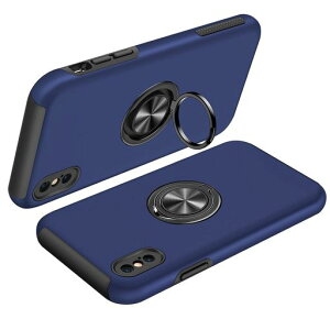 iPhoneXSケースiPhoneXケースリング付きpc+tpu耐衝撃一体型携帯カバーアイフォンX/XSケース指紋防止360°回転スタンド機能車載ホルダー対応人気衝撃吸収傷つけ防止ケースブルー