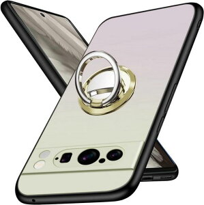 GooglePixel8Pro用ケースリング付きグラデーション色TPUシリコン耐衝撃グーグルピクセル8プロカバーストラップホール付き360°回転スタンド機能指紋防止一体型全面保護カメラ保護(イエロー)