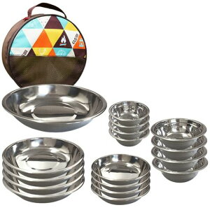 RSプロダクト【超大量!17枚!】アウトドア皿セットボウルプレートステンレス食器お皿多用途耐久性ファミリーキャンプピクニックバーベキューBBQアウトドア用品キャンプ用品バーベキュー…