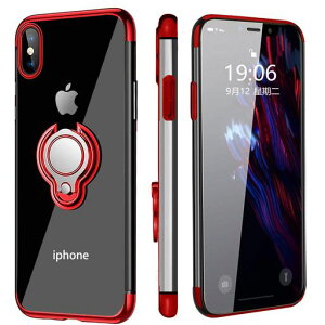 iPhoneXS用ケースiPhoneX用ケースリング付きクリア透明磁気カーマウントホルダースタンドメッキ柔らかい殻滑り防止耐衝撃カ360度回転落下防止薄くて軽いTPU全面保護一体型人気携帯カバー指…