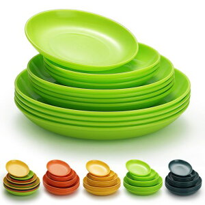 Evandaプレート12個セットライトグリーン15cm&20cm&23cmお皿壊れない食器食品グレードPP製ポリプロピレン耐熱耐冷電子レンジ食洗機対応