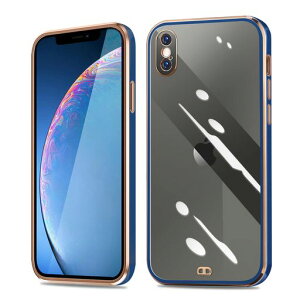 iPhoneXsMaxケースクリアアイフォンXsMaxカバー耐衝撃透明TPU落下防止防塵薄型軽量一体型人気変形防止人気全面保護カバーシリコンメッキ加工(ネイビー・ブルー)