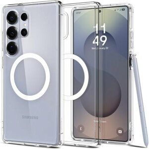 Spigen�y�n��18�N�̋Z�p�́zGalaxyS25Ultra�P�[�X�N���AMagSafe�Ή��ϏՌ��X�g���b�v�z�[�����ϖh�~�o���p�[�ČRMIL�K�i�E���g���E�n�C�u���b�h�E�}�O�t�B�b�gACS08956(�N���A�E�z���C�g)