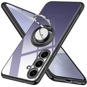 GalaxyS24ケースリングクリアSC-51ESCG25カバーギャラクシーS24スマホケース透明TPU耐衝撃一体型スタンド機能車載ホルダーストラップホール付きサムスンS24ケースブラック