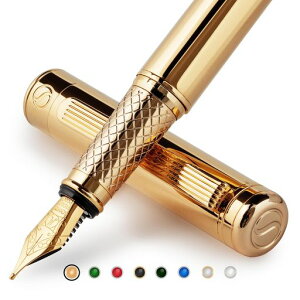 Scriveiner最高級プレミアム万年筆(金)魅力的な美しさ24K金仕上げSchmidt18K金メッキペン先(ミディアム)男性にも女性にも最適プロフェッショナル重役職場ギフトセ金24K金仕上げ
