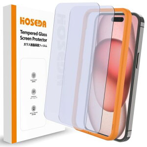【ブルーライトカット】HOSEDAガラスフィルムiPhone15Plus用視力を保護目の疲れ軽減強化ガラス液晶保護フィルム気泡なし耐衝撃高感度タッチ(6.7インチアイフォン15Plus用)