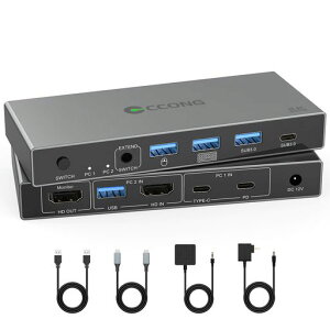 Type-C KVM�X�C�b�`��1���j�^2��̃R���s���[�^4K@60Hz USB C HDMI KVM�X�C�b�`��2�|�[�g��1��̃m�[�g�p�\�R���ɓK�p1��̃f�X�N�g�b�v���L1��̃f�B�X�v���C�L�[�{�[�h�}�E�X�v�����^�̓m�[�g�c