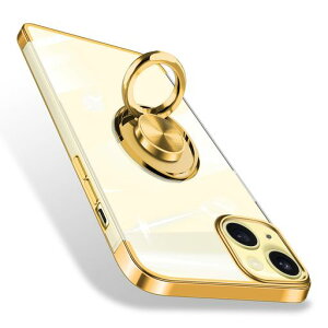 iPhone15Plus用ケースリングクリアiPhone15plusカバーアイフォン15プラススマホケース透明TPU耐衝撃薄型スタンド機能ストラップホール付きアイホン15plusケースゴールド