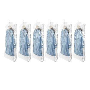 CLEVHOM圧縮袋吊るせる衣類圧縮袋135x70cm6枚入吊り下げ真空バッグカビダニ対策防塵防湿着物収納コート洋服ジャケットスーツ用大容量360度回転掃除機対応省スペース引越し衣替え旅行用透明