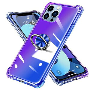 iPhone13Pro用ケースリングクリアグラデーション色TPUソフトストラップホール付きアイフォン13Pro用ケース耐衝撃スマホケース耐衝撃車載ホルダー対応携帯カバー紫/ブルーHB-63-14-03