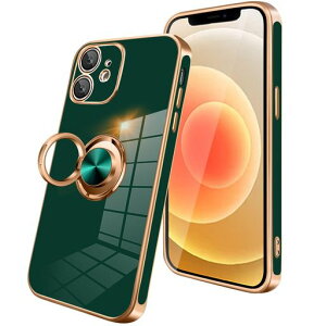 KEHUALLEiPhone12ケースリング付きスマホケースいphone12カバー耐衝撃メッキ加工TPU携帯カバー車載ホルダー対応360度回転多機能スタンド機能ストラップホール付きアイフォン12携帯ケース6.1