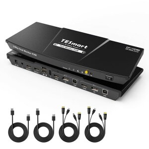 TESmart KVM�X�C�b�` 2����2�o��(HDMI+DisplayPort) �f���A�����j�^�[�Ή� 2��PC2��ʊg���\�� 4K@60Hz �z�b�g�L�[�A�}�E�X&�L�[�{�[�h�݊������� L/R�I�[�f�B�I�A�����R���A���̓P�[�u���t��