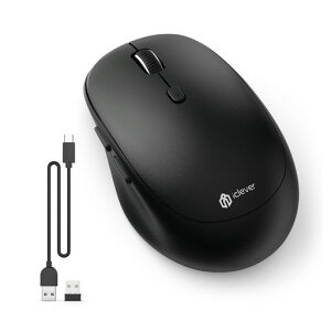 iClever ���C�����X�}�E�X �f���A�����[�h �����}�E�X Bluetooth type-C�[�d�� �}�E�X 2.4GHz �É� 7���{�^�� 800/1200/1600/2400 DPI 3��f�o�C�X�����ڑ��\Windows