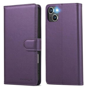 折りたたみ財布型ケースiPhone14plusケース手帳型iPhone14plusスマホケース携帯カバーアイフォン14plusスマホケース360度保護耐衝撃磁石式しっかり固定カード収納(パープル)