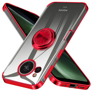 AQUOSsense7Plusケースリングクリア耐衝撃透明sense7plusカバースマホケースtpuシリコン薄型赤メッキ加工一体型スタンド機能車載ホルダー対応ストラップホール付きアクオスセンス7Plus