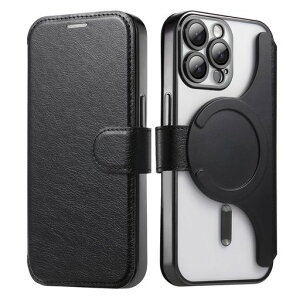 【磁石2in1分離式】スマホケース対応iPhone15promaxケース手帳型背面クリア透明カード収納マグネット開閉式メッキ加工レンズカバー付きRFID盗難防止高級なPUレザー+TPUアイフォン15プロマックス