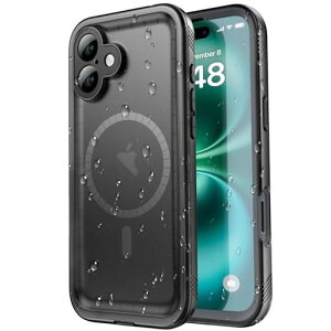SPORTLINKiPhone16用防水ケースiPhone16MagSafe用ケース完全防水IP68防水等級マグネット搭載MagSafe対応防雪防塵耐衝撃360°全面保護QI充電フェイスID認証対応ワイヤレス充電