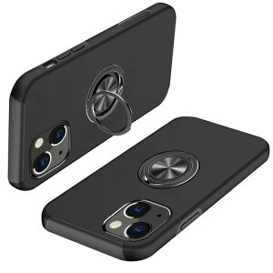iPhone14用ケースリング付きpc+tpu耐衝撃一体型携帯カバーアイフォン14ケース指紋防止360°回転スタンド機能車載ホルダー対応人気衝撃吸収傷つけ防止ケースブラック