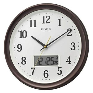 リズム(RHYTHM)掛け時計電波時計アナログデジタル連続秒針温度湿度カレンダー茶色Φ32.5x5cm8FYA02SR06