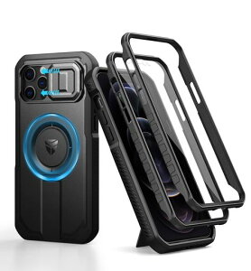 DexnoriPhone12&12Pro�p�}�O�l�b�g�P�[�X-�X���C�h���J�����J�o�[&�����\�L�b�N�X�^���h&������ʕی�t�B�����t���ϏՌ��w�r�[�f���[�e�B�P�[�X(�u���b�N)