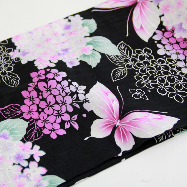 楽天市場】高級変わり織り浴衣3点セット 「黒地にピンクの蝶と紫陽花 