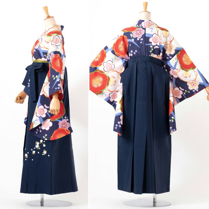楽天市場】【レンタル】卒業式 袴セット紺地につゆしばと梅＆刺繍袴紺  